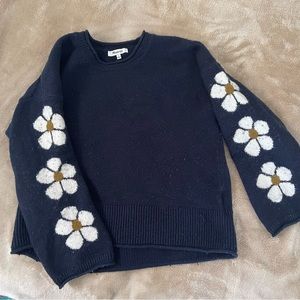 Madewell navy blue floral, Marina wool and cotton blend sweater